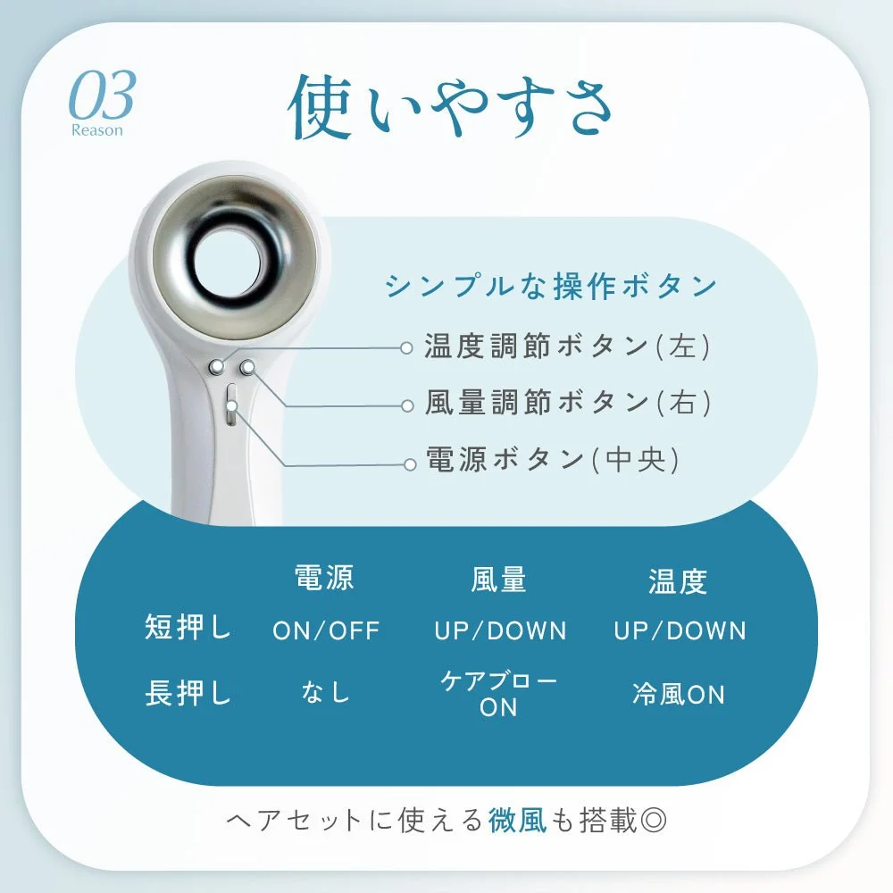 操作ボタン3点と短押し・長押しの早見表