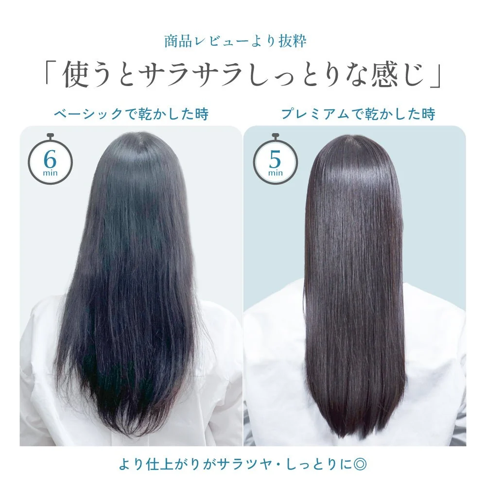 商品レビューより抜粋「使うとサラサラしっとりな感じ」乾燥時間の比較